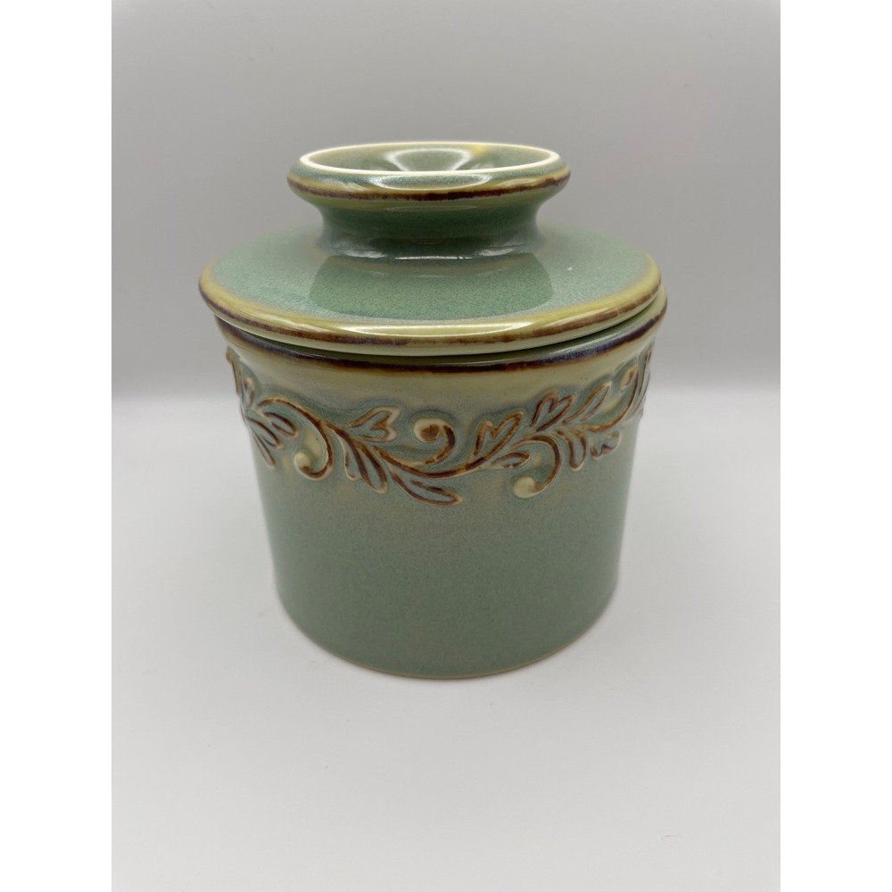 L Tremain Original Butter Bell Crock Antique Sea Spray Color